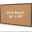Board2by Extra Large Cork Bulletin Board 96" X 48", Black Wood Framed 8'x4' Corkboard for Wall, Wall Mounted Notice Pin Board with 18 Push Pins for School, Home & Office