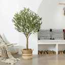 VeriNatural Artificial Olive Tree 5FT - Faux Olive Trees Indoor with 1283 Silk Leaves & 58 Fruits,UV Resistant & Natural Wood Trunk Fake Plant for Outdoor,Living Room,Patio,Home Decor,VN157