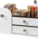 Minimalist Makeup Organizer with Drawers, High-Capacity Skincare & Makeup Brushes Holder, Cosmetic Display Case, Bathroom Countertop Organizer (white)