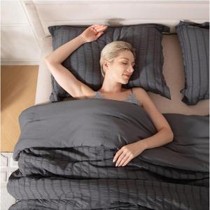satisomnia Queen Comforter Set Grey, Soft Seersucker Comforters Queen Size Bed, 3 Pieces Lightweight Down Alternative Bedding Comforter Full Sets All Season, Fluffy Comforter with 2 Shams 90x90 in