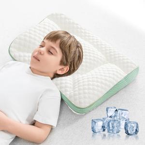 Toddler Pillow 2-6 Year Old, Kids Pillow for Sleeping,Partially Filled PE Hose,Supports Cervical Vertebrae,Kids Pillow for Side Sleeper, Sleeping on The Back, Traveling (Green-Cooling)