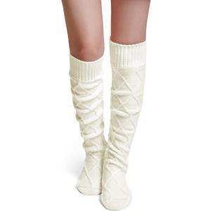 Pcavin Thigh High Socks for Women Cable Knit Over the Knee Boot Socks, Long Warm Leg Warmers Winter