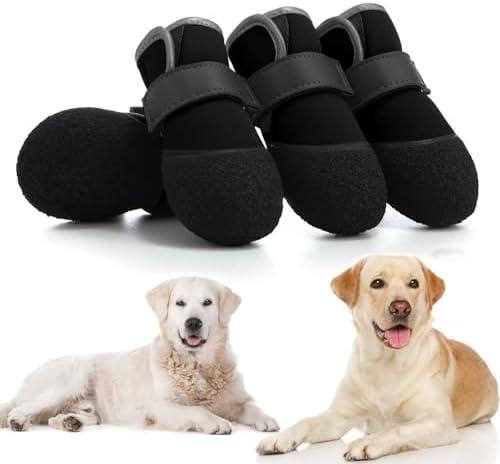 DOGOYS Dog Shoes, Outdoor Dog Boots Non-Slip Waterproof Dog Booties for Medium to Large Dogs 4Pcs for Winter Snowy Day, Summer Hot Pavement with Rugged Sole Black