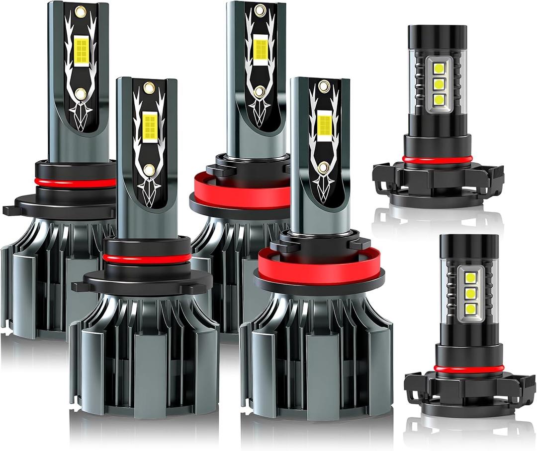 Fit For For Chevy Tahoe (2007-2015) Light Bulbs, Hi & Lo Beam Bulbs+ Fog Lights Bulbs Kit, 6500K White, Plug-N-Play, 6 Bulbs Combo