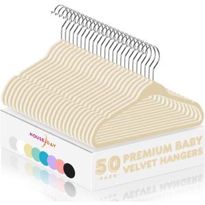 HOUSE DAY 11 Inch Velvet Baby Hangers 50 Pack Beige, Premium Kids Hangers for Children, Infant & Toddler Clothes, Durable Non Slip Small Baby Felt Hanger for Closet, Ideal for Everyday Use