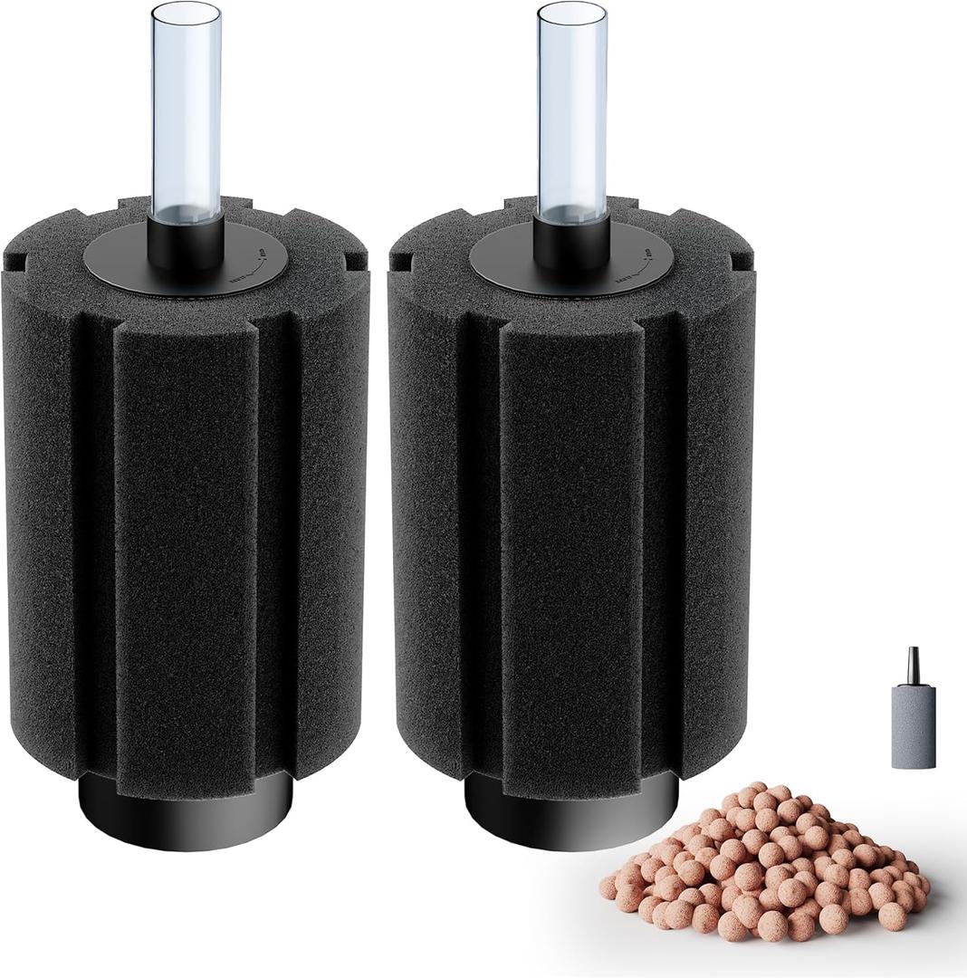 Aquarium 80-150 Gallon 2 Pack Sponge Filter with Air Stone and Ceramic Media Quiet Fish Tank Filters fit Breeding Fry Betta Shrimp Fish Tank