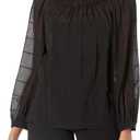 Rebecca Taylor Women's Chiffon Grid Pintuck Top, Black, Medium