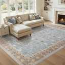 WITSHOCK 8x10 Area Rugs for Living Room, Washable Non Slip Rugs for Bedroom Dining Room Office, Soft Low Pile Stain Resistant Oriental Distressed Vintage Carpet for Farmhouse Home Decor - Blue&Brown