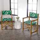 JONATHAN Y Cukor Coastal Acacia Wood Folding Outdoor Director Chair Set of 2 for Patio, Deck & Balcony, Weather-Resistant Teak Brown and Green/White, No Assembly Required DRC1001A-SET2