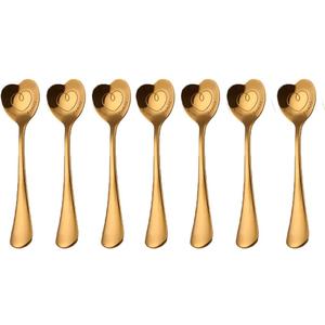 7 PCS Heart Shaped Stainless Steel Spoons - Coffee, Dessert, Ice Cream, Tea, Love - Cute (Golden)