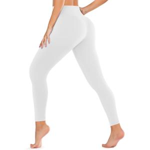 DHSO High Waisted Leggings for Women Full/Knee Length Capri Tummy Control Buttery Soft Yoga Pants for Workout Athletic (Large-X-Large, 02-White)