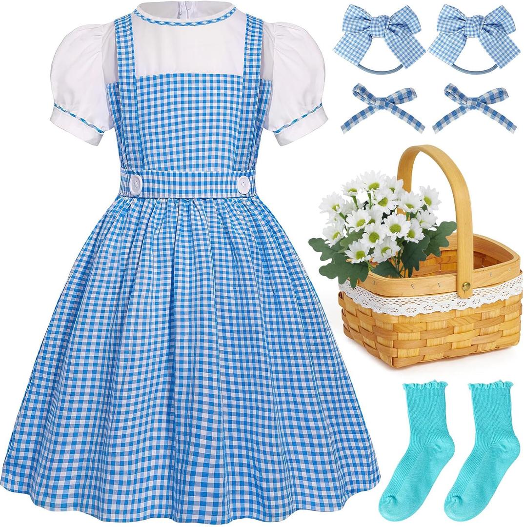 G.C Girls Blue Plaid Costume Kids Book Storybook Character Dress Up Outfits Halloween Cosplay Role Play Birthday Gifts (1203-5 Years)