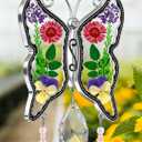 KY&BOSAM Butterfly Suncatcher Mom Gifts Stained Glass Suncatchers for Windows Hangings Wind Chime with Pressed Real Flower Wings with Crystal Charm Birthday Gifts for Mom Mother`s Day Home Decor