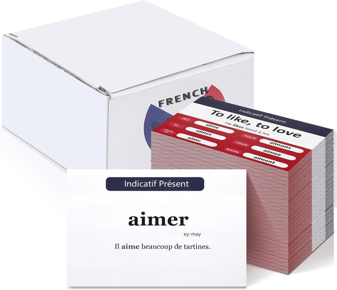 200 Pcs French Flashcards French Verb Conjugation Present Tense Flash Cards English for Adults Study
