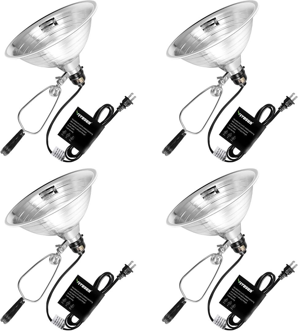 VIVOSUN 4 Pack Clamp Lamp Light with Detachable 8.5 Inch Aluminum Reflector up to 150 Watt E26 Socket (No Bulb Included), 6 Feet Cord, UL Listed