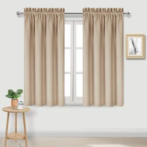 DWCN Beige Blackout Curtains for Bedroom  Rod Pocket Thermal Insulated Energy Saving Drapes for Living Room and Bedroom, W 38 x L 45 Inch, 2 Panels