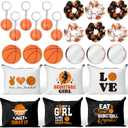Y1tvei Basketball Party Favors Gifts - 30Pcs Basketball Makeup Bags Include Compact Mirrors Scrunchies Keychain, Stylish Cosmetic Pouch Team Sports Accessory Gift for Women Birthday Basketballs Party