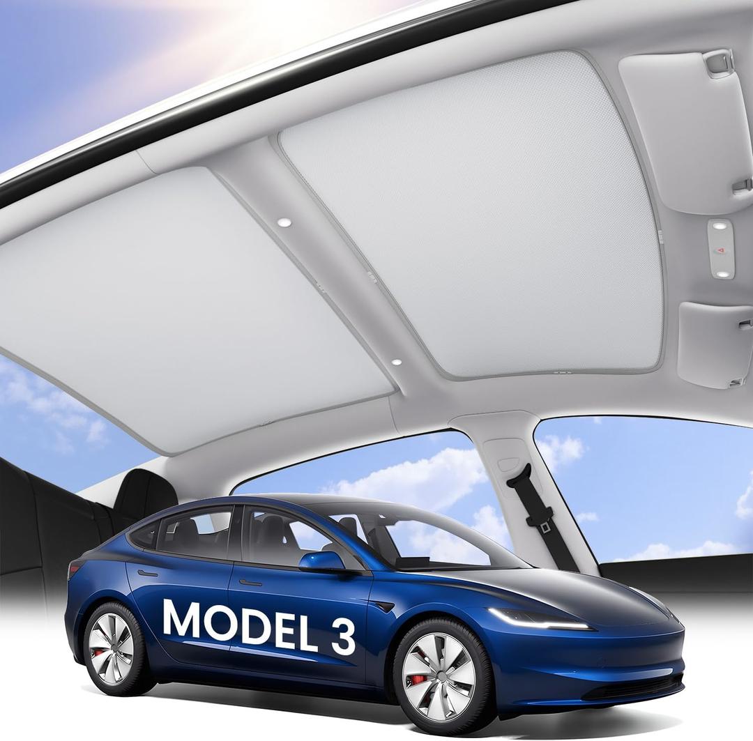 Zanch Tesla Model 3 Accessories Sunshade Roof [2025 Cooling Tech, Heat Insulation] No Sag Foldable Roof Glass Sun Shade for Model 3 (2020-2025) Highland Tesla Accessories 2026 2025 - Grey