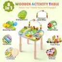 Activity Table for 1 Year Old with Two Height Levels,Wooden Sensory Play Table for Toddlers 1-3,8 in 1 Montessori Learning Toy with Bead Maze, Shape Sorter & Train,Gift for Baby Boys Girls (Farm)