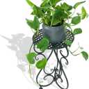 NAKUPE Plant Stand Indoor & Outdoor Flower Pot Stand 17" Tall Metal Plant Table,Single Planter Holder for Patio, Porch, Corner, Garden Decor, Balcony, Black(1 Pack)