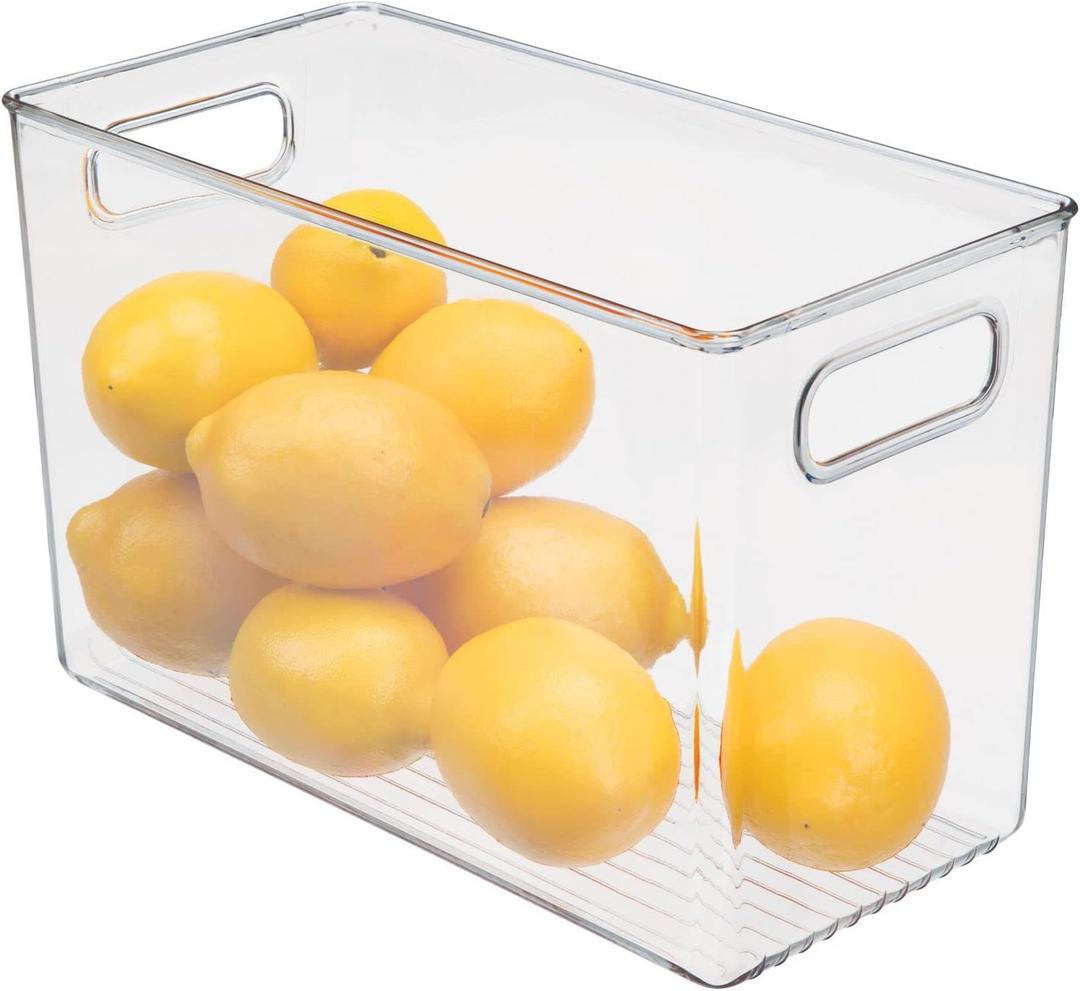 mDesign Plastic Slim Organizing Bin for Kitchen Pantry Cabinet, Fridge or Freezer, Food Organization Storage Bin with Handles, Pantry or Kitchen Storage Organizer Bins, Ligne Collection, Clear