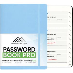 Best Password Book with Alphabetical Tabs | Small Password Book, Organizer & Notebook | Password Keeper to Keep Website Logins & Passwords Safe | Black | Small 4x5.5 | Productivity Store (Blue)