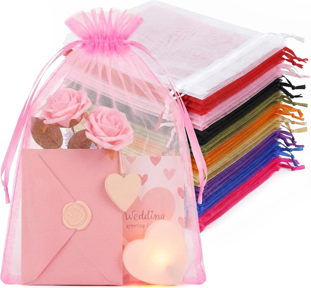 Crweety 50PCS Organza Bags 8x12 Large Gift Bags Multicolor, Mesh Bag Drawstring Pouches for Jewelry Candy Treat Sachet Party Favor, Sheer Goodie Bag for Birthday Wedding Baby Bridal Shower Graduation, 1 Count