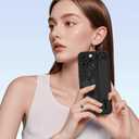 for iPhone 15 Pro Max Case with Wrist Strap Elegant Bow Ribbon Design with Adjustable Wristband Kickstand Shockproof Soft TPU Camera Protection Phone Cover for Women Girls - Black Bow