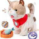TUMAMA Toy Cat for Kids, Cute and Realistic Kitty Toy That Walks, Meows, Tongues Out and Wags Tail, Interactive Electronic Cat Plush Toy with Leash, Best Gift for Boys and Girls Ages