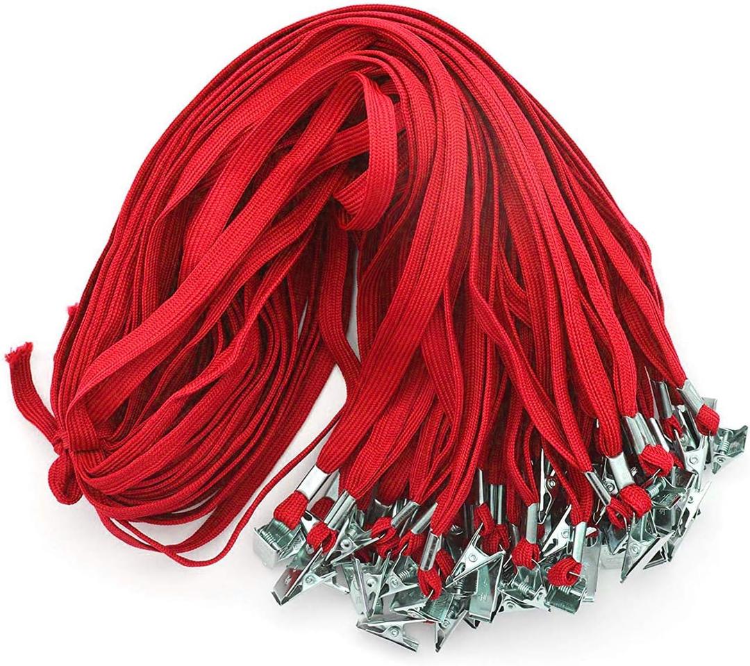Beebel Red Lanyard 50PCS 32-Inch Flat Lanyards with Badge Clip (Red)