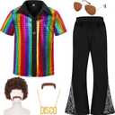 70s Outfits for Boys Kids Disco Costume Halloween Party Dress Up (10-12 Years, Multicolor)