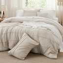 Bedsure Twin Comforter Set - 3 Pieces Pinch Pleat Bed Set, Beige Boho Bedding for All Season, 1 Soft Comforter, 1 Pillowcase, 1 Decorative Pillow