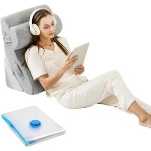 3PCS Orthopedic Bed Wedge Pillow Set, 45D Memory Foam Wedge Pillow Post Surgery for Back, Leg and Knee Support, Wider Adjustable Triangle Pillow Set for Sleeping,Acid Reflux,Anti-Snoring, Light Grey (3 Piece Set with 1 Head Pillow)