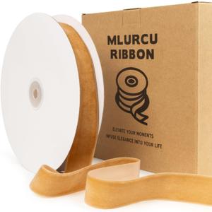 Khaki Velvet Ribbon 1 Inch 20 Yards Vintage Gold Khaki Velvet Ribbon for Christmas Tree Ornaments, Gift Wrapping, Garland & Wreath Bows Making, Sewing Trim, DIY Crafts, Wedding & Home Decor