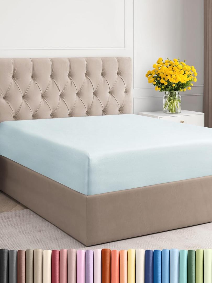 Full Size Fitted Bed Sheet - Hotel Luxury Single Fitted Bottom Sheet Only - Fits Mattress Between 8 to 16 inches - Deep Pockets, Extra Soft and Wrinkle Free - Easy-Fit, Breathable & Cooling - Ice Blue (Full, 17 - Ice Blue)