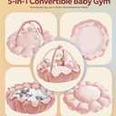 Mallify 5-in-1 Thick Plush Baby Play Gym Mat, Tummy Time Mat with 6 Sensory Toys, Baby Play Mat, Convertible Baby Gym for Stage-Based Development from Babies to Toddlers, Baby Essentials Gift, Pink