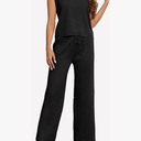 Women's 2 Pcs Outfits, Sweater Set, Sleeveless Knit Pullover Top High Waisted Pants Sweatshirt Summer Travel, XL