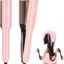 Aima Beauty 1 Inch Deep Wave Curling Iron Hair Crimper Waver Beach Waves Curling Wand, Memory Timer, Adjustable Temps Travel Dual Voltage Anti-Scald Long Lasting Style Ionic Anti-Frizz, Pink