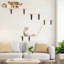 TIMIEEYA Cat Wall Shelves - Set of 5 Cat Wall Furniture, Cat Shelves and Perches for Wall, Indoor Cat Climbing Shelf with 2 Cat Food Bowls, 1 Bridge Ladder & 3 Cat Wall Steps