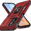 DEERLAMN Case for Samsung Galaxy A15 5G with Slide Camera Cover+Screen Protector (1 Pack), Rotated Ring Kickstand Military Grade Shockproof Protective Cover-Red