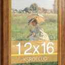 12x16 Wood Picture Frame, HD Real Glass 12x16 Ornate Natural Wooden Vintage Photo Frame, 12 by 16 Painting Poster Frame with Brown Border and Gold Distressed Rust-Like Finish for Art, Tabletop or Wall Decor (1 Pack）
