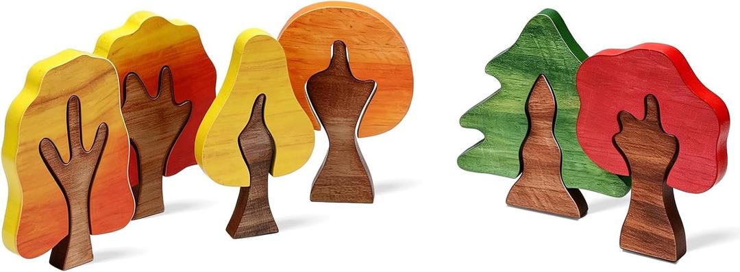 Blueweenly 6 Pcs Wooden Autumn Trees Puzzle, Small World Play Set