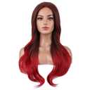 BERON Black Ombre Burgundy Long Wavy Wig for Women Girls Red and Black Curly Heat Resistant Synthetic Wigs Cosplay Costume Party Daily Wig