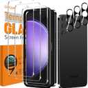 QsmQam 3 Pack Screen Protector for Samsung Galaxy S24 FE + 3 Pack Camera Lens Protector, Ultra HD Tempered Glass, 9H Hardness, Anti Scratch, Easy Installation - Case Friendly