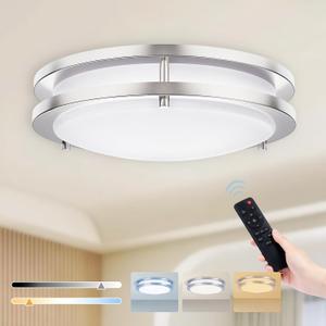Kalium LED Ceiling Light with Remote 16 Inch Flush Mount Ceiling Light Fixture, 32W 3000K-6000K Adjustable Color Temperature, Dimmable Lighting Fixtures for Kitchen Bedroom Hardwired Installation
