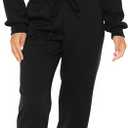 LovelyWholesale Women Sweatsuits 2 Piece Set V Neck Cropped Sweatshirt and Jogger Set Black X-Large