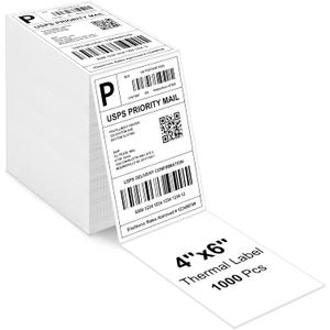 4x6 Thermal Labels - Waterproof Shipping Stickers for Thermal Printers, All-Purpose Label Stickers, White, 1000/Pack (1-Pack)