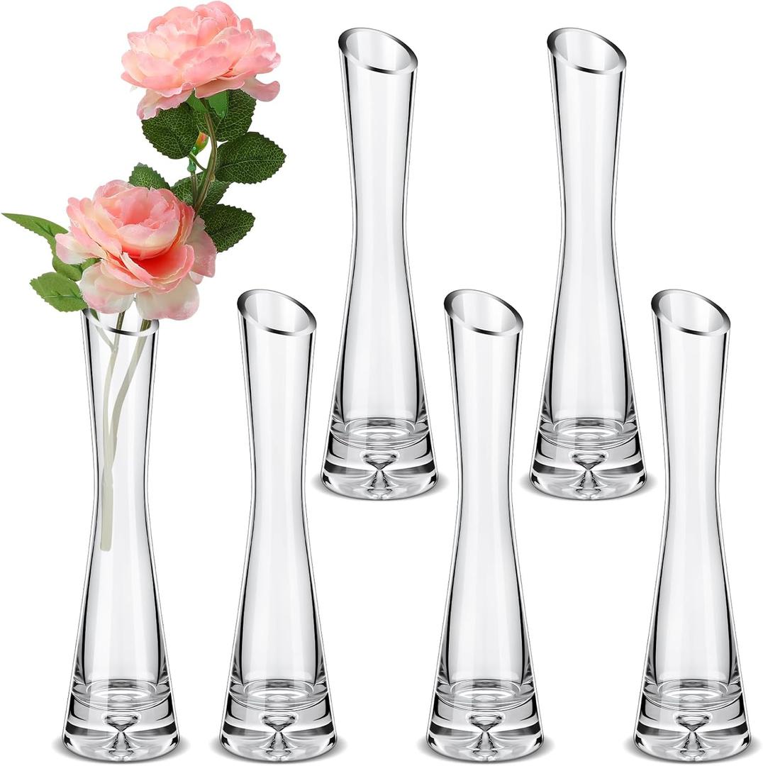 Lallisa 6 Pcs Glass Bud Vases for Centerpieces Maria Modern Clear Small Skinny Decorative Single Flower Bud Vase for Wedding Party Event Home Office Decoration(7.87 Inch,Transparent Color)