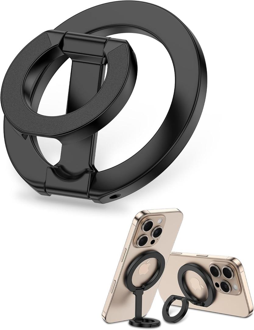 MagSafe Phone Grip Holder Dual-Sided Magnetic Finger Ring Adjustable Kickstand Loop for iPhone 17/16 Pro Max/15 Plus/14 Pro/13 Mini/12, Samsung, Magnet Phone Stand Grip Compatible with Mag Car Mounts (Black)