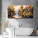MEICEN88 Autumn Forest Landscape Painting Canvas Wall Art For Living Room Modern Nature Wall Art Farmhouse Decor For Bedroom Office Aesthetic Artwork Wall Picture Home Decor Ready To Hang 24x48